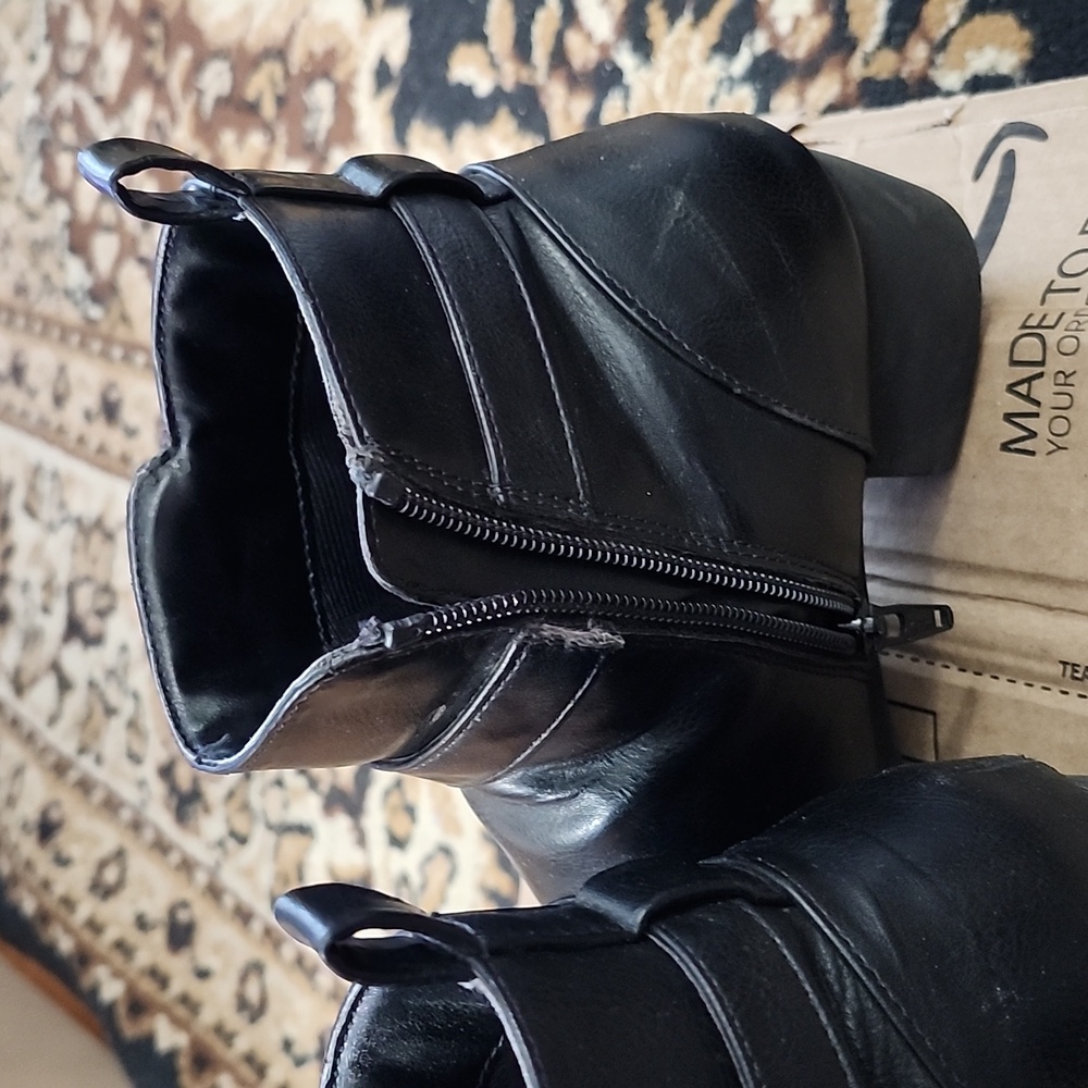 Place Big Girl's Faux Leather Heeled Boots; Size: 6Y, Color: Black - Picture 8 of 16